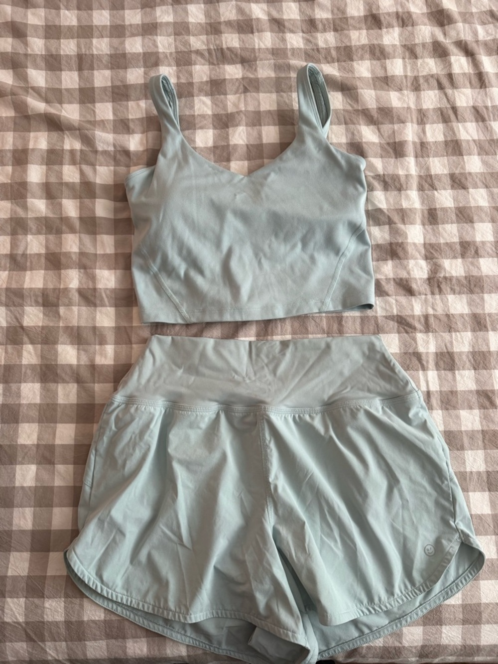 Gilly Hicks Pale Blue Padded Sports Bra and High-Waist Running Shorts Set